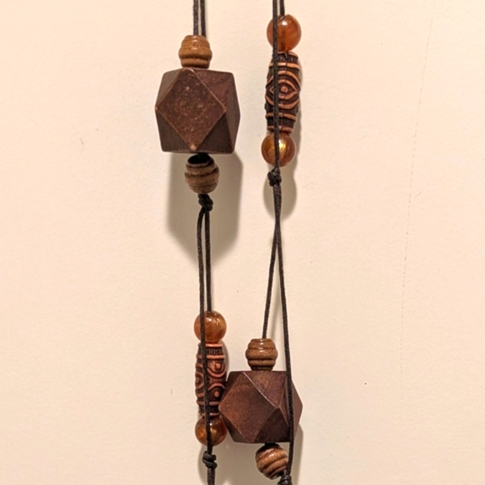 Vintage Boho 68" Super Long Brown and Black Wooden Bead Rope Necklace - Picture 9 of 9